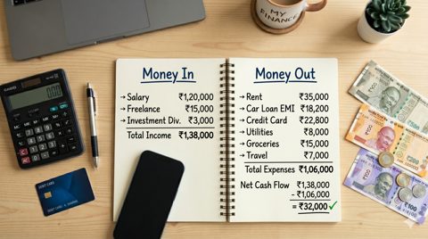 Simple monthly cash flow showing money coming in and going out