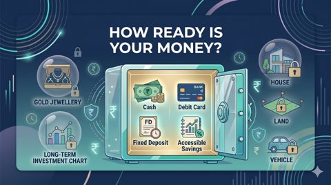 Liquid net worth illustration showing accessible money separated from long-term assets