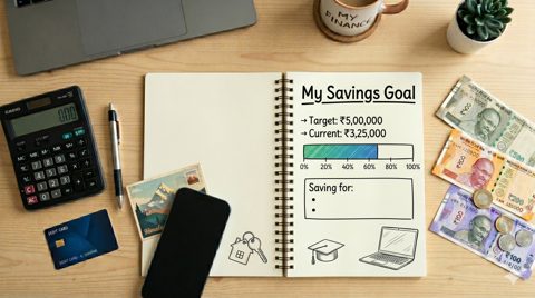 Savings goal plan with progress tracker, calculator and Indian currency