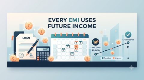 Loan EMI illustration showing monthly instalments, principal, interest and repayment dates