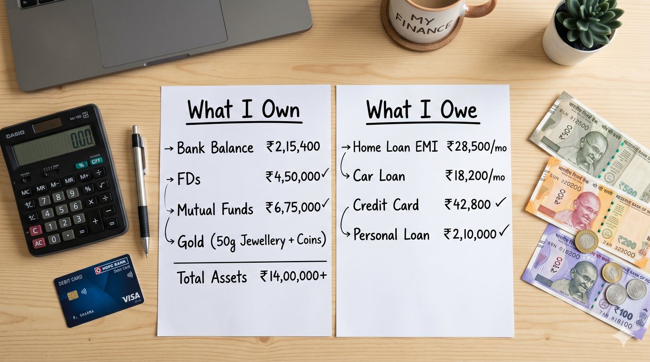 Simple illustration of assets and liabilities in personal finance
